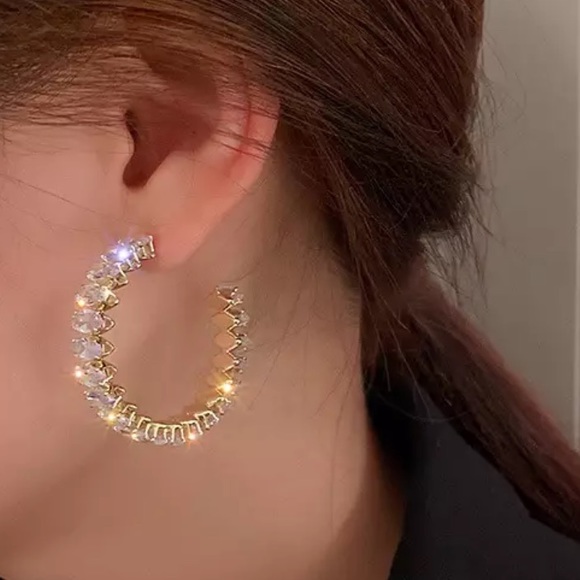 💛Gold plated earrings CZ earrings Hoop Earrings - Picture 4 of 4